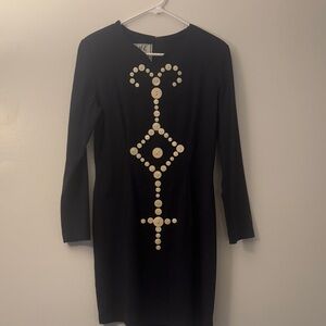 Sue Wong Black Long Sleeve Dress with Ivory Button Embellishment